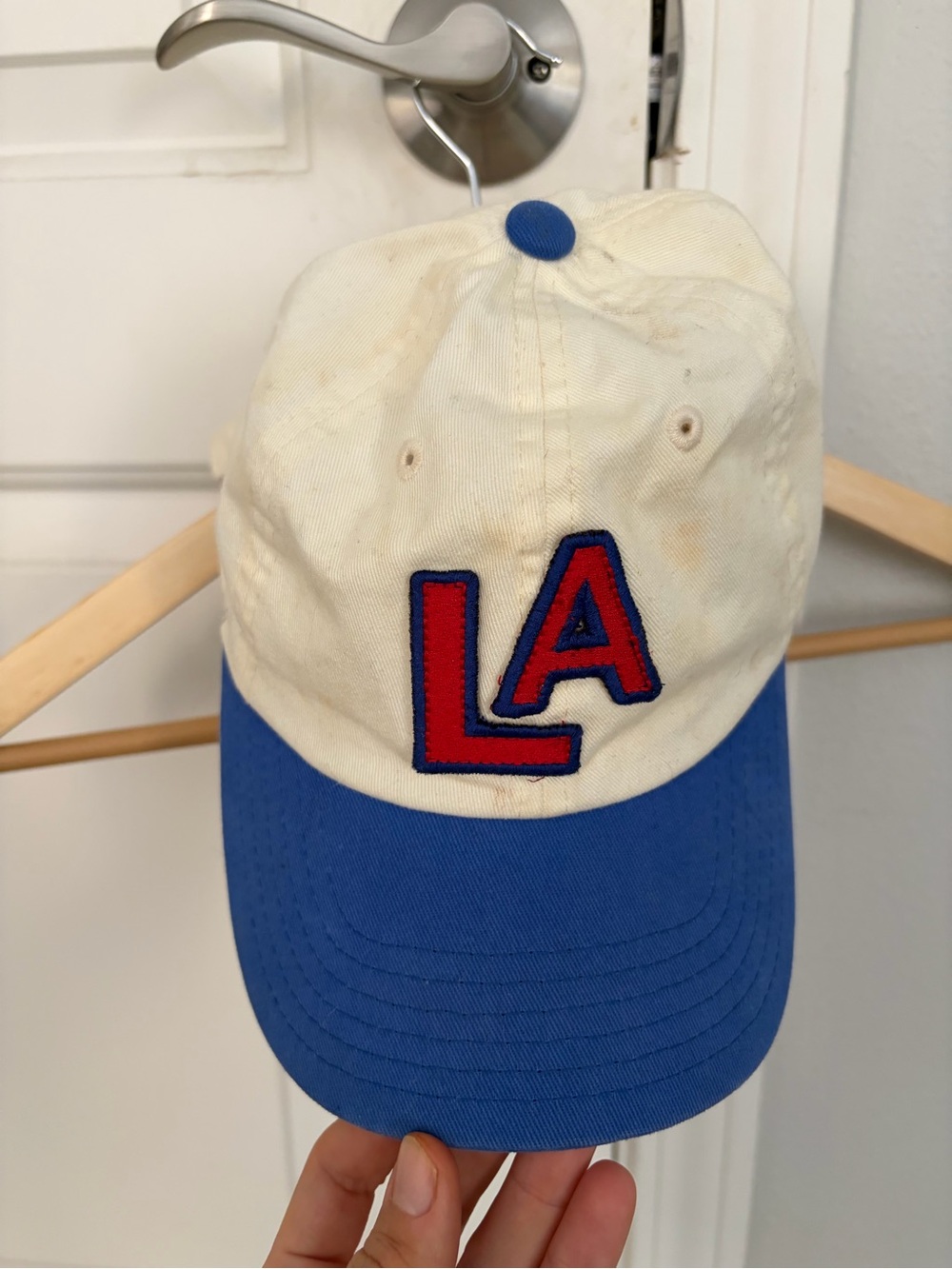 Free People Cream and Blue LA Baseball Cap